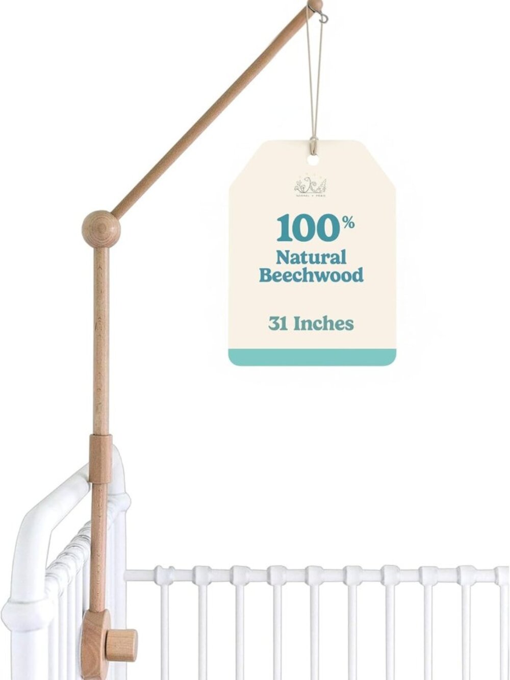 Wooden Baby Crib Mobile Arm Holder - 31" Natural Beechwood Hanger for Nursery